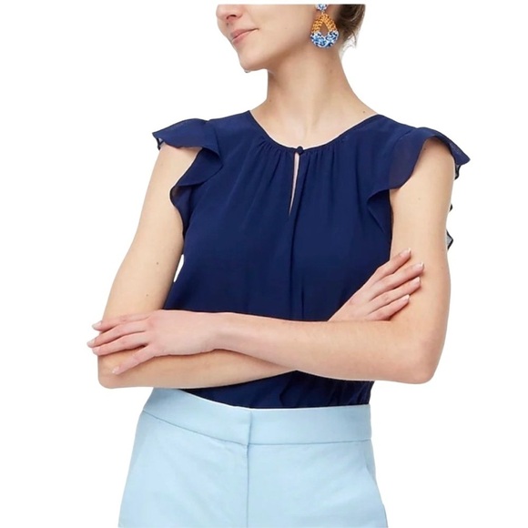 J. Crew - NWT Flutter Sleeve Key Hole Blouse Top Sz M - Picture 1 of 8